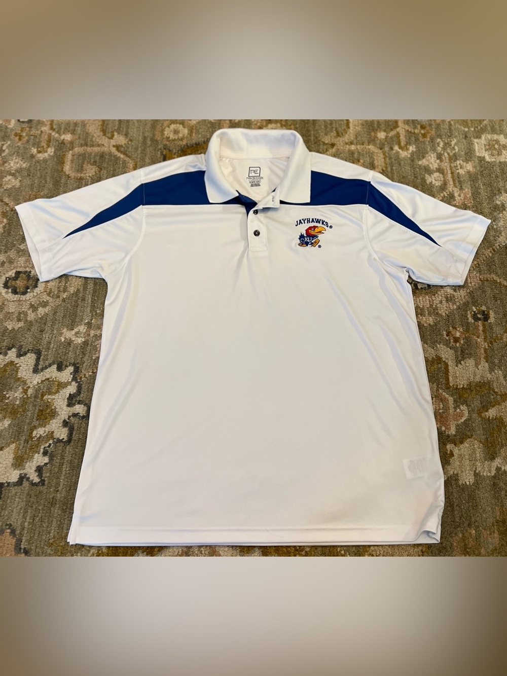 Kansas Jayhawks Pro Edge Polo Men’s Size XL Color White & Blue